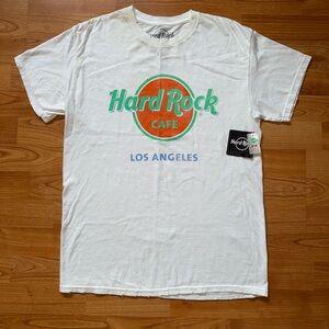 Hard Rock Cafe Los Anjeles Men Size S / M White Cotton Logo Tee T-Shirt New Tags